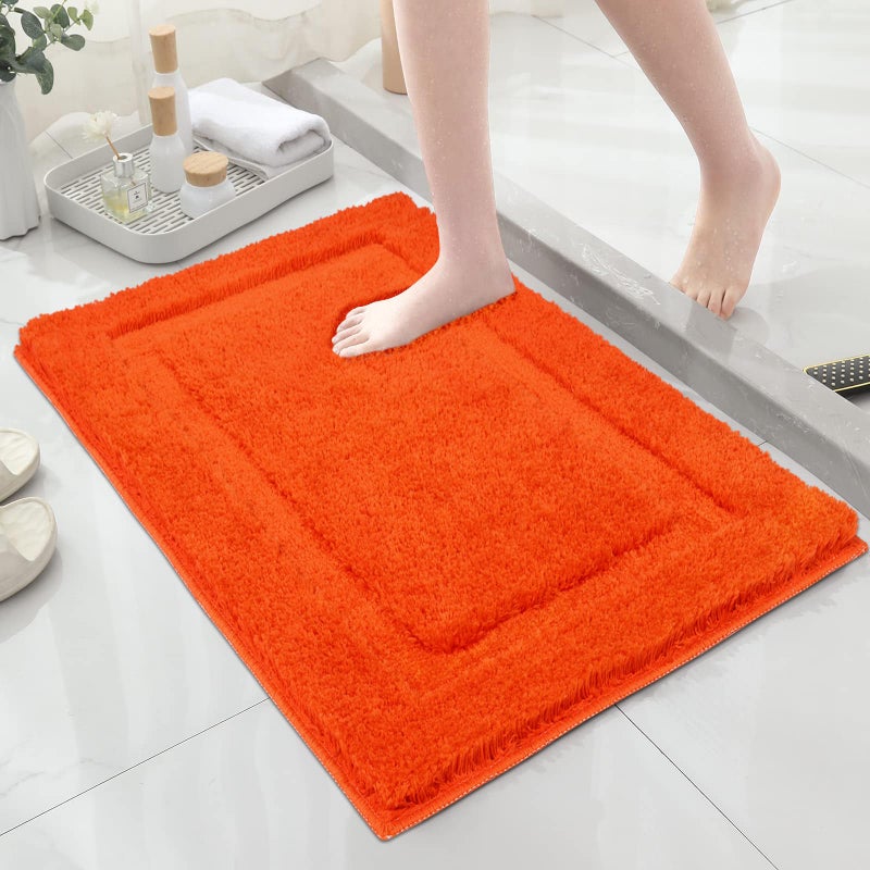 SHACOS Super Soft Bathroom Rugs 20"x32" Bath Mats Fluffy Non Slip Washable Absorbent Bath Rugs Carpets for Bathroom Floor Tub Shower Vanity Sink Home Decor Accessories, Orange Red 1'8" x 2'8" - Image 1
